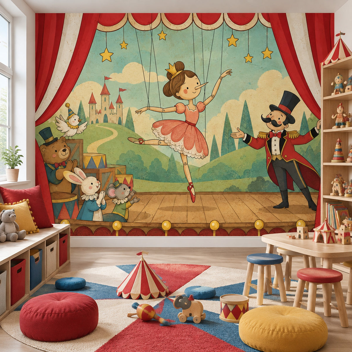 Sirk Temalı Poster Duvar Kağıdı Kırmızı Sahne Çocuk Odası