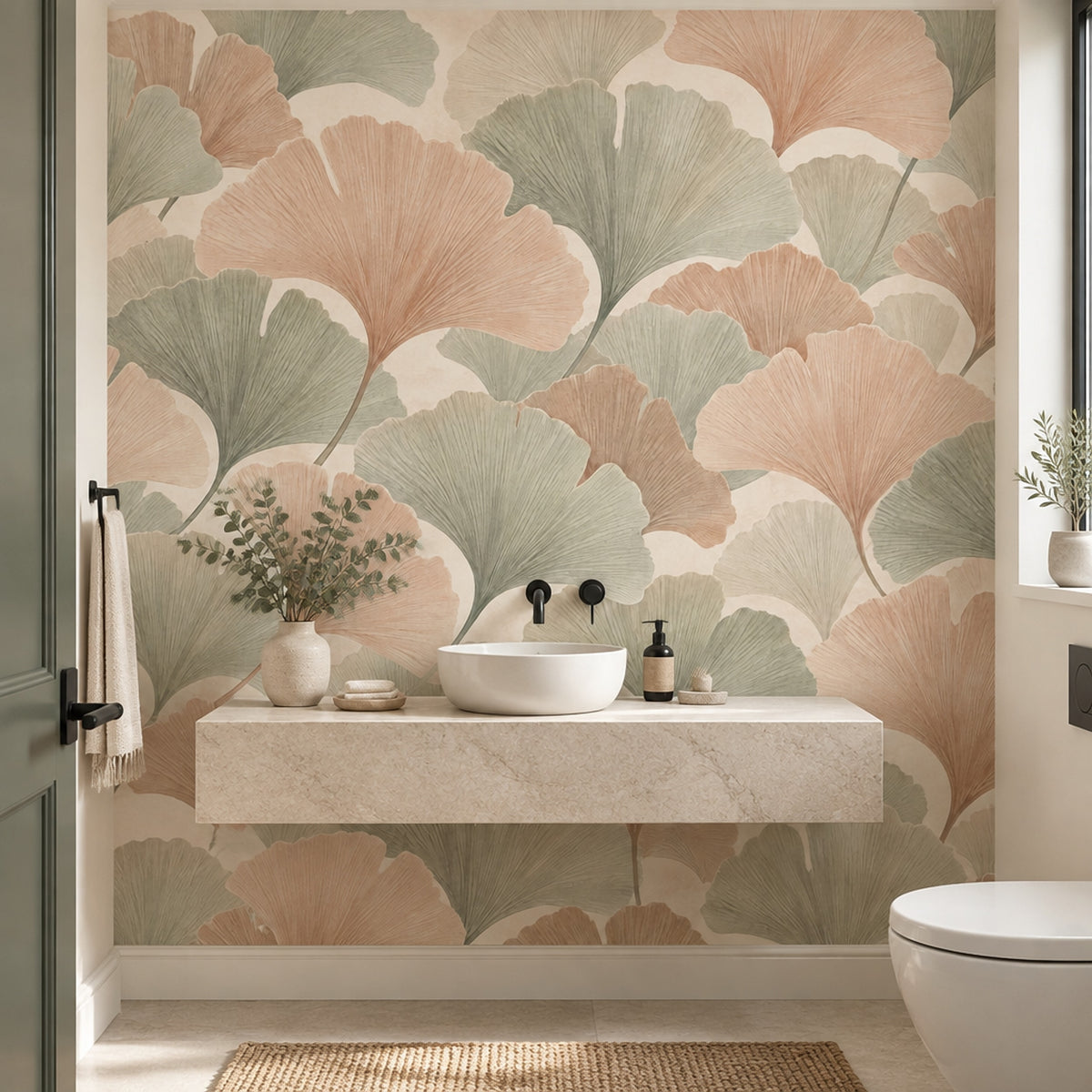 Ginkgo Yapraklı Poster Duvar Kağıdı Adaçayı Yeşili Salon