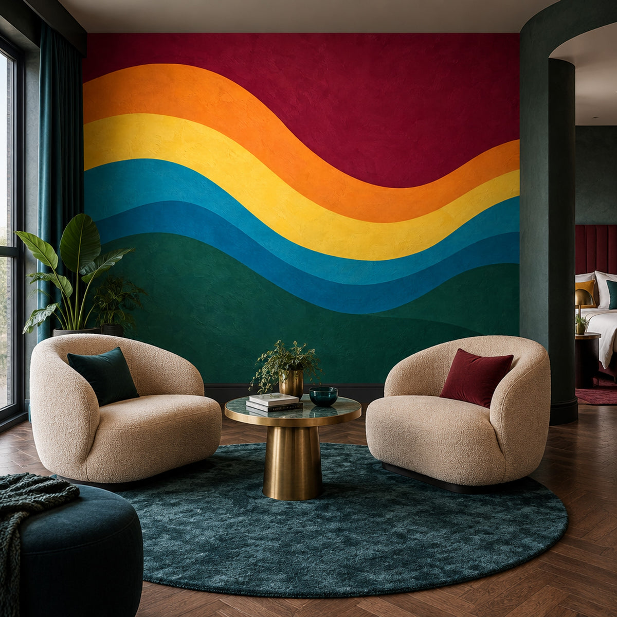 Renkli Dalga Desenli Poster Duvar Kağıdı Modern Salon