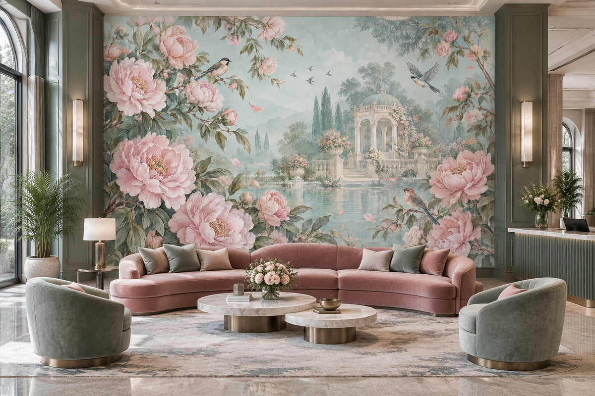 Pudra Şakayık Çiçekli Poster Duvar Kağıdı Romantik Salon