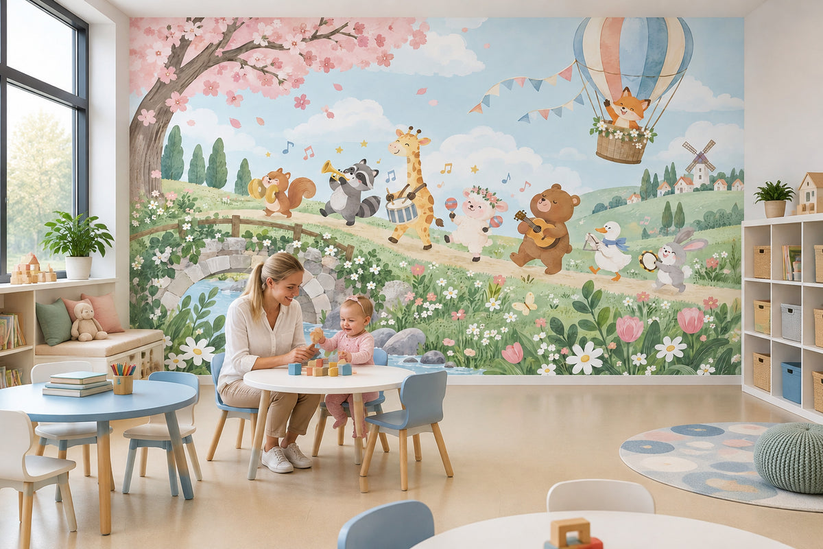 Sevimli Hayvanlı Poster Duvar Kağıdı Çocuk Odası Pastel
