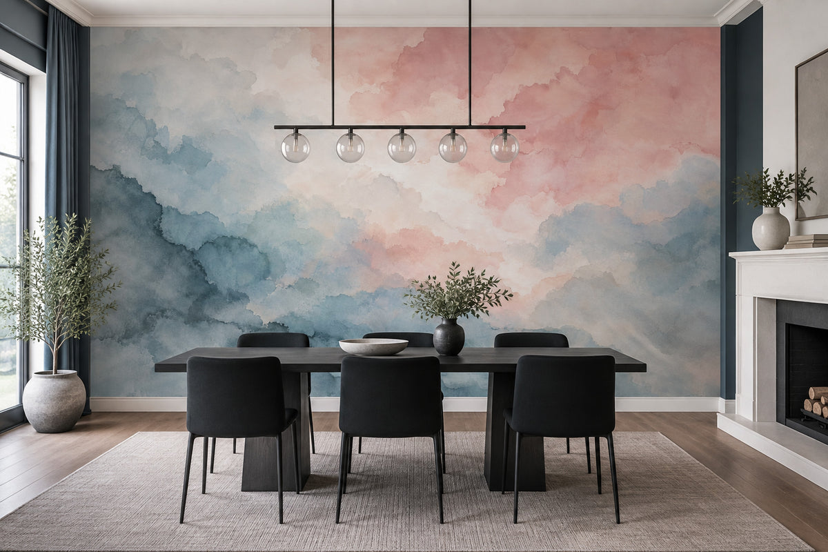 Pastel Bulut Desenli Poster Duvar Kağıdı Pembe Mavi Yatak Odası
