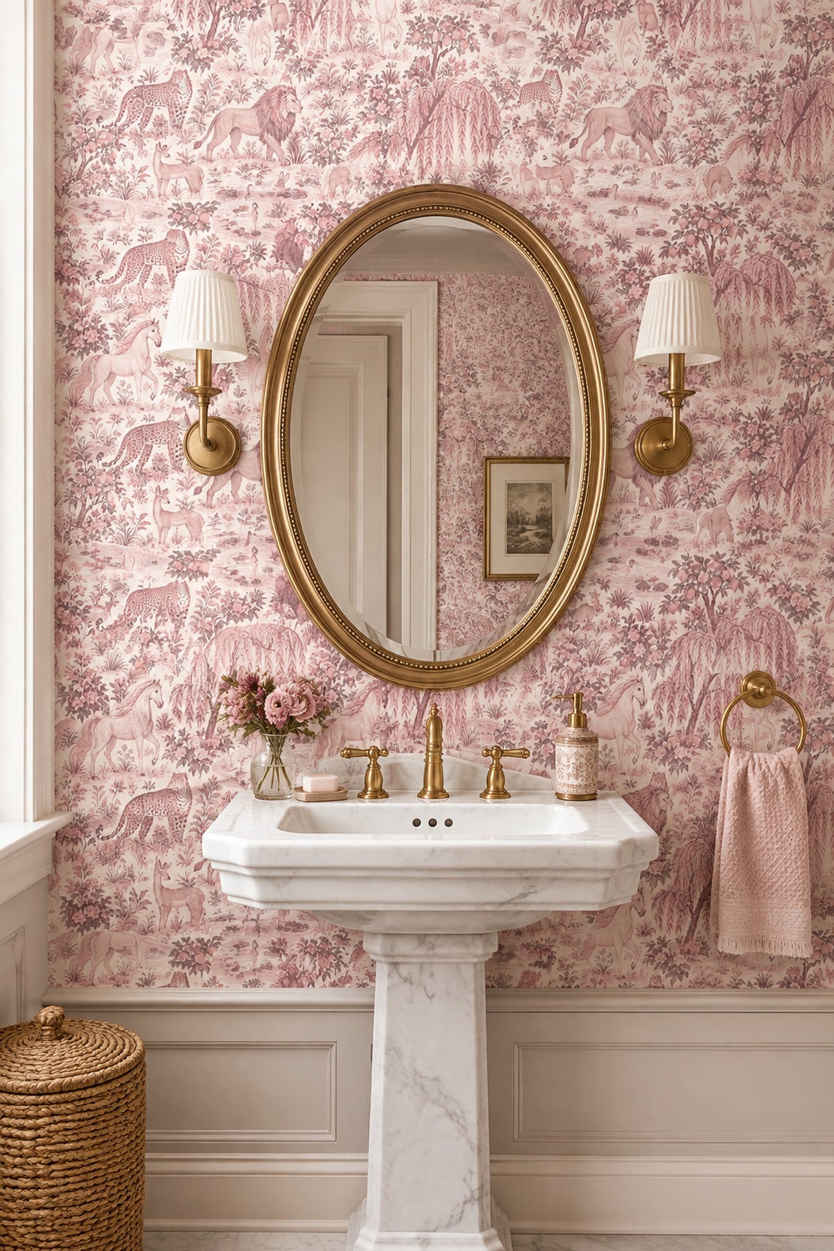 Safari Hayvanlı Duvar Kağıdı Pudra Pembe Desenli Salon