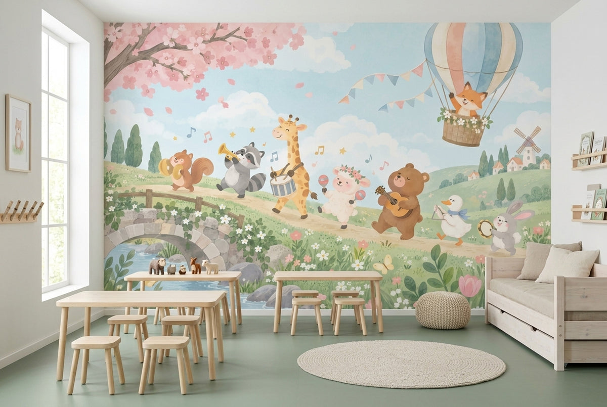 Sevimli Hayvanlı Poster Duvar Kağıdı Çocuk Odası Pastel