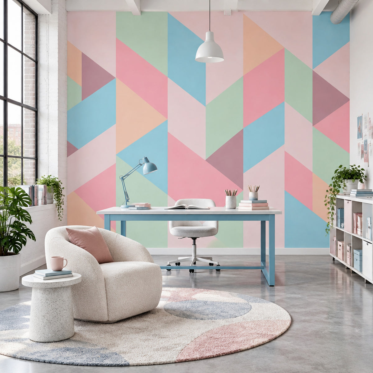 Pastel Geometrik Poster Duvar Kağıdı Renkli Üçgen Desenli