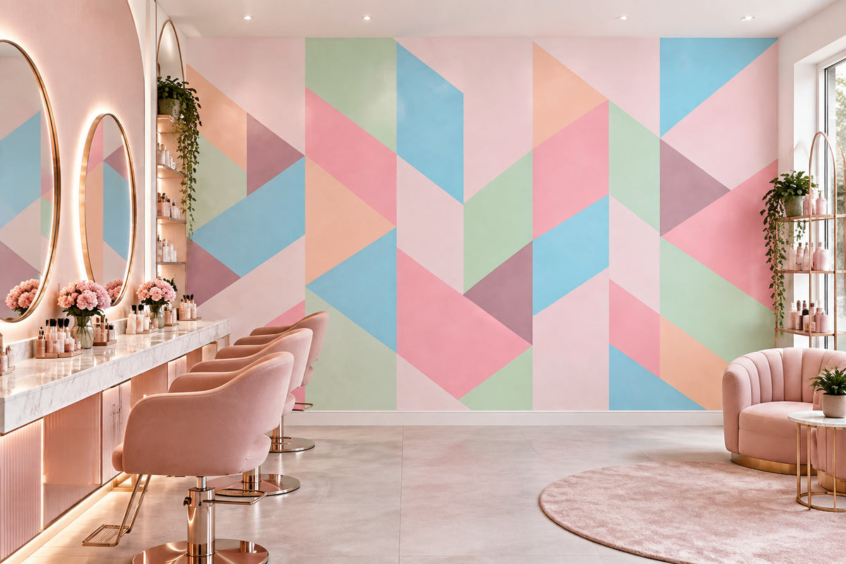 Pastel Geometrik Poster Duvar Kağıdı Renkli Üçgen Desenli
