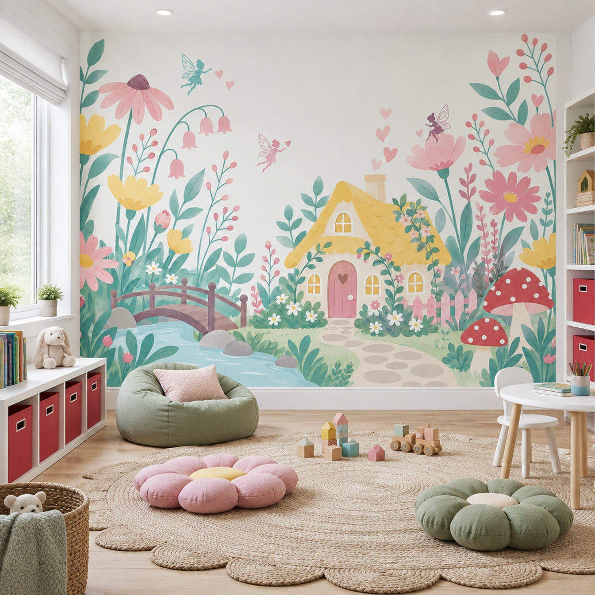 Peri Masalı Çiçekli Poster Duvar Kağıdı Pastel Çocuk Odası