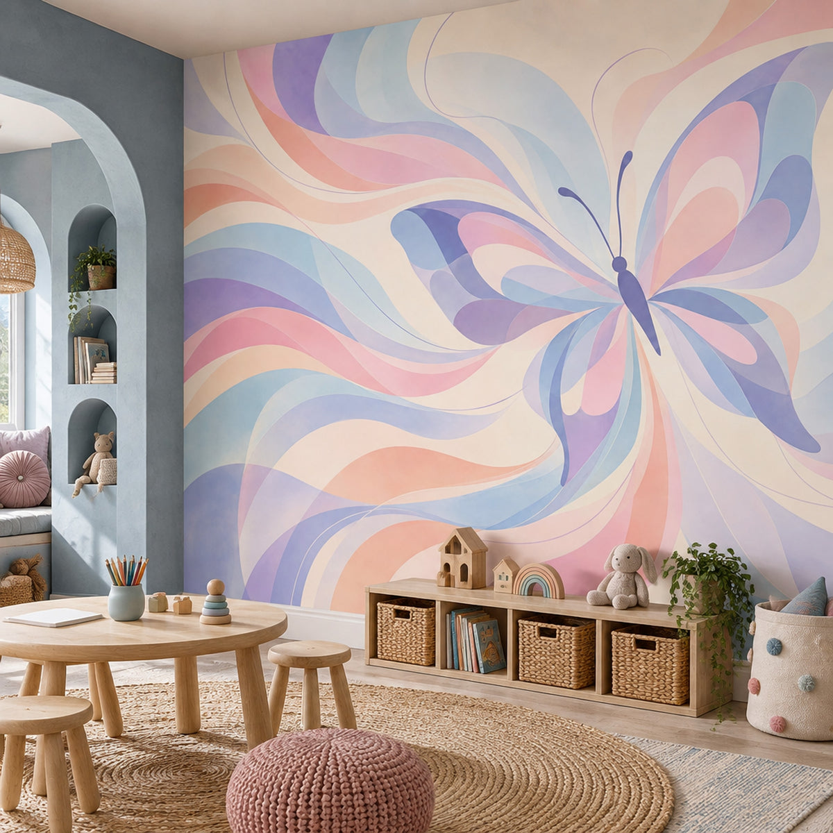 Pastel Kelebek Poster Duvar Kağıdı Pembe Mavi Çocuk Odası