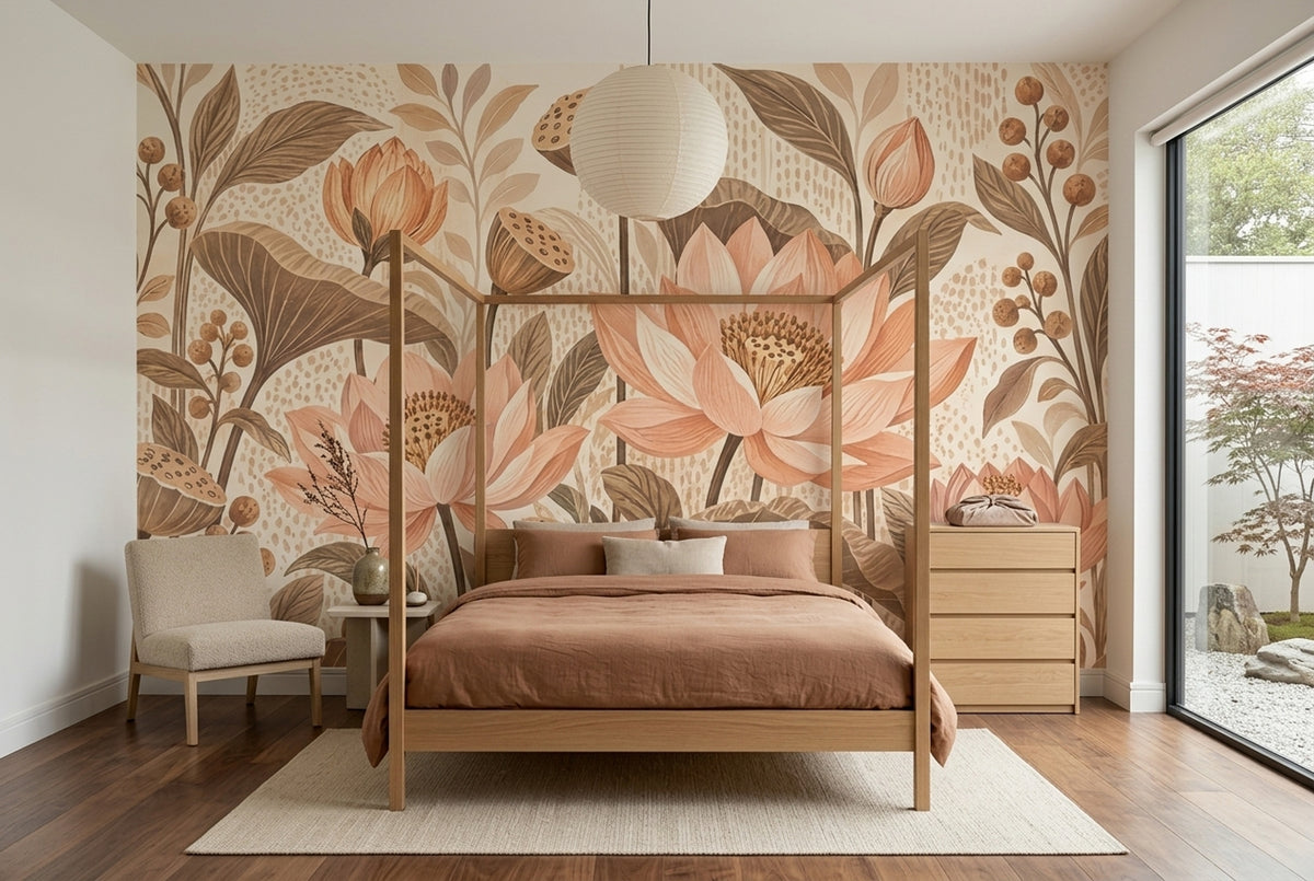 Pudra Pembe Lotus Çiçekli Poster Duvar Kağıdı Salon