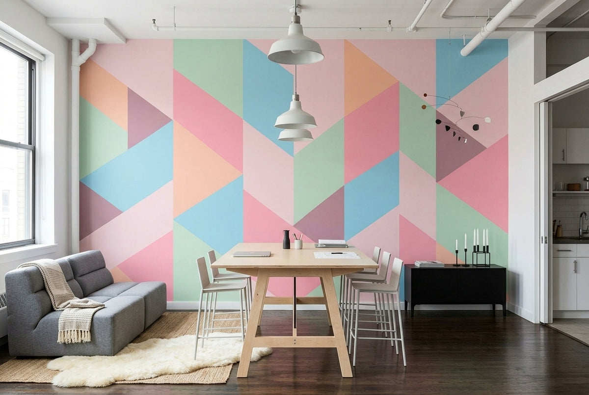 Pastel Geometrik Poster Duvar Kağıdı Renkli Üçgen Desenli