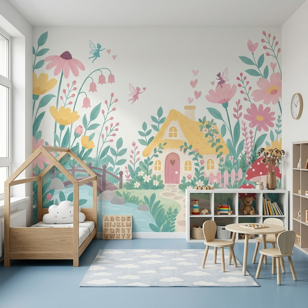 Peri Masalı Çiçekli Poster Duvar Kağıdı Pastel Çocuk Odası