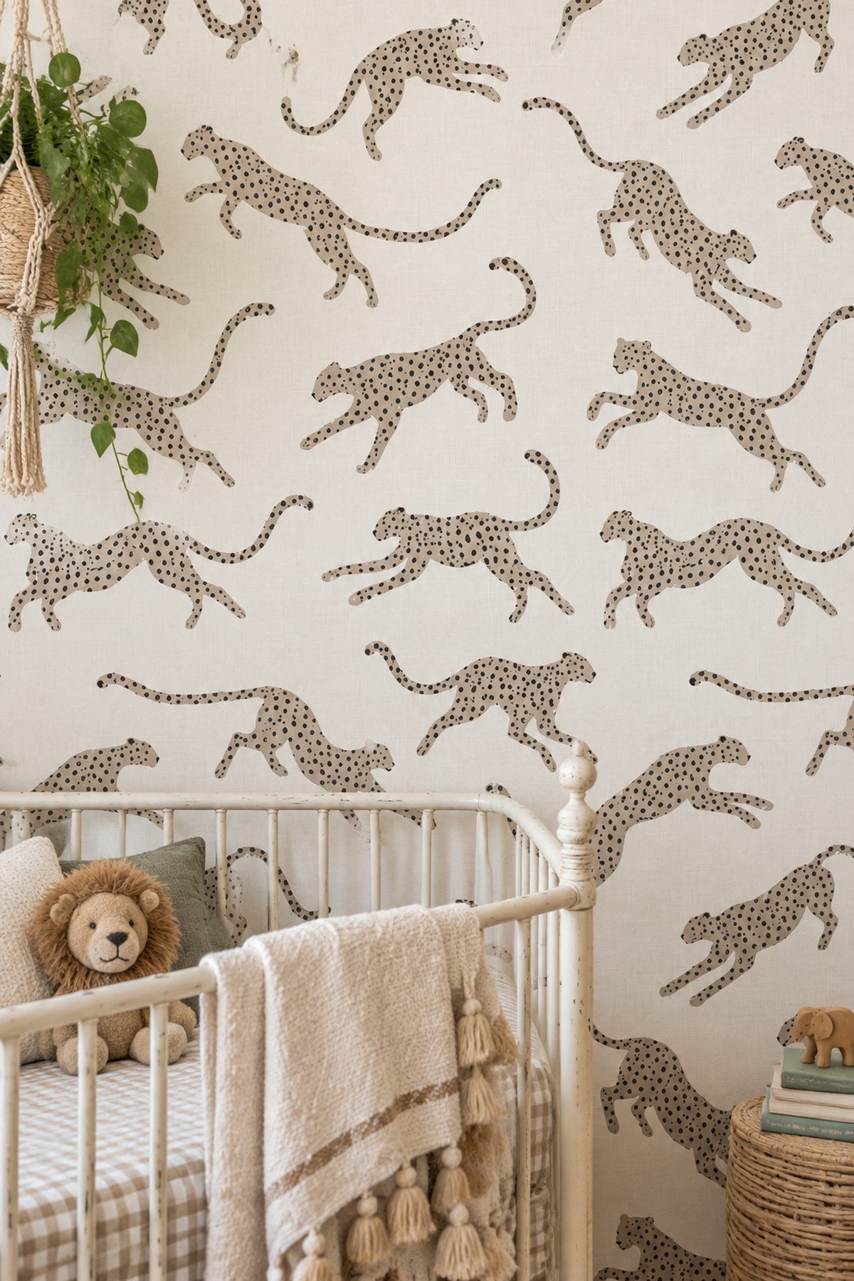 Leopar Desenli Duvar Kağıdı Bej Safari Çocuk Odası