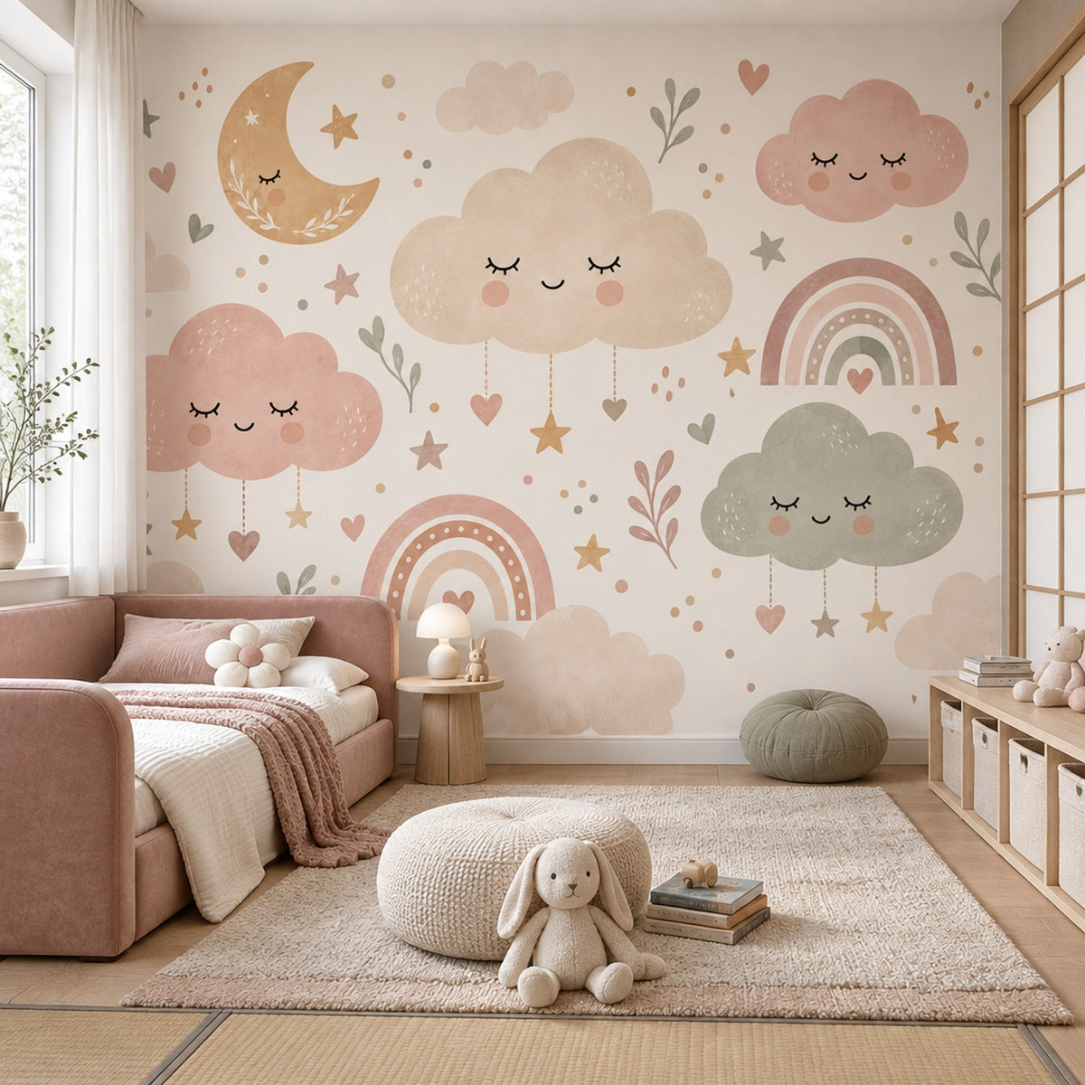 Gökkuşağı ve Bulutlu Poster Duvar Kağıdı Pastel Çocuk Odası