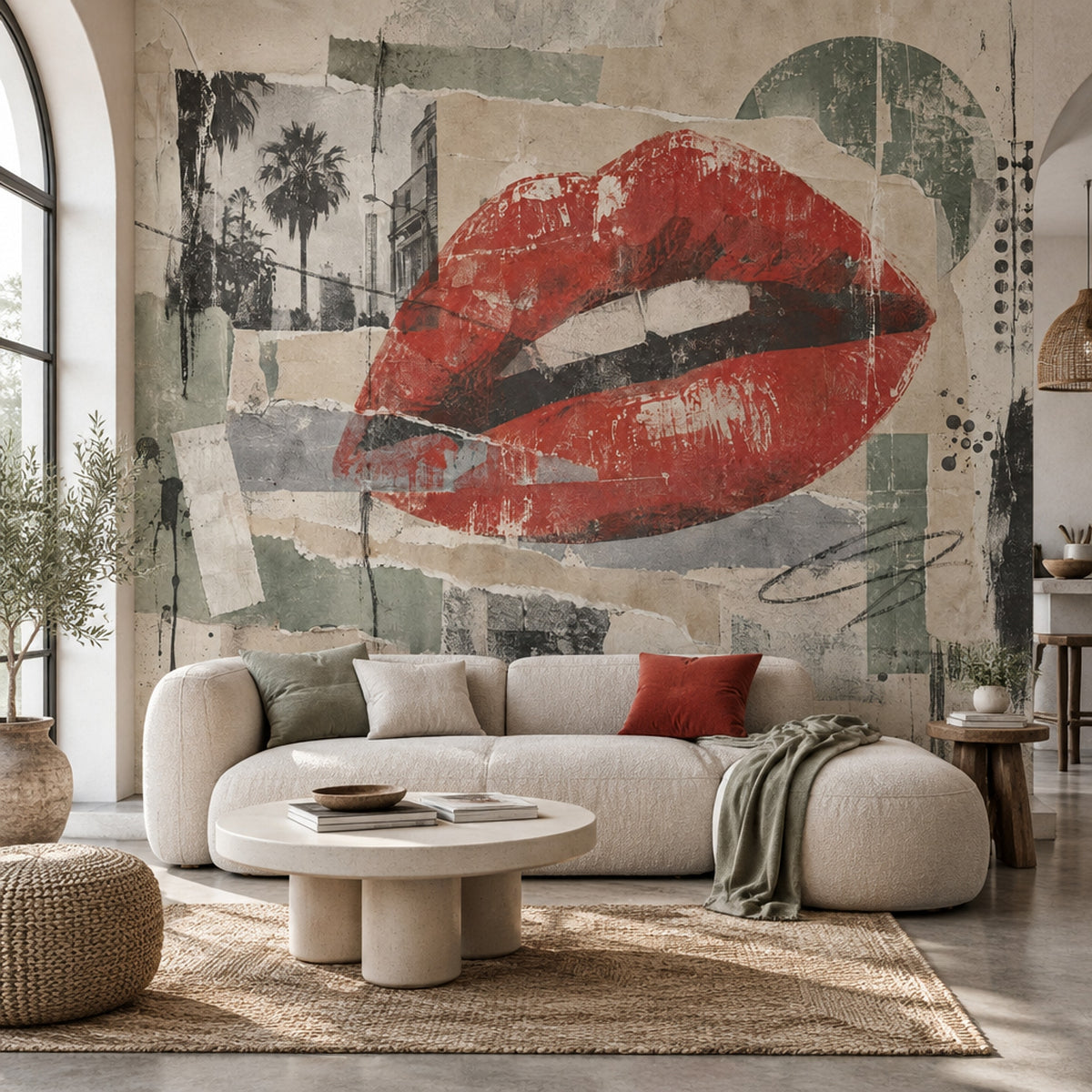 Kırmızı Dudak Kolaj Poster Duvar Kağıdı Modern Salon