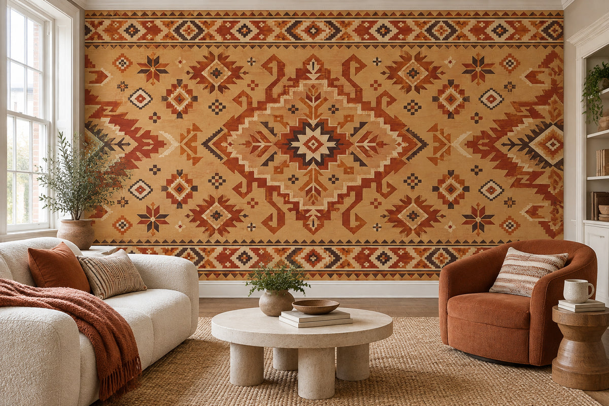 Anadolu Kilim Desenli Poster Duvar Kağıdı Kiremit Salon Duvarı