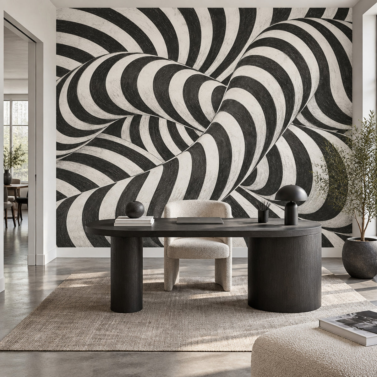 Siyah Beyaz Optik İllüzyon Poster Duvar Kağıdı Modern Salon