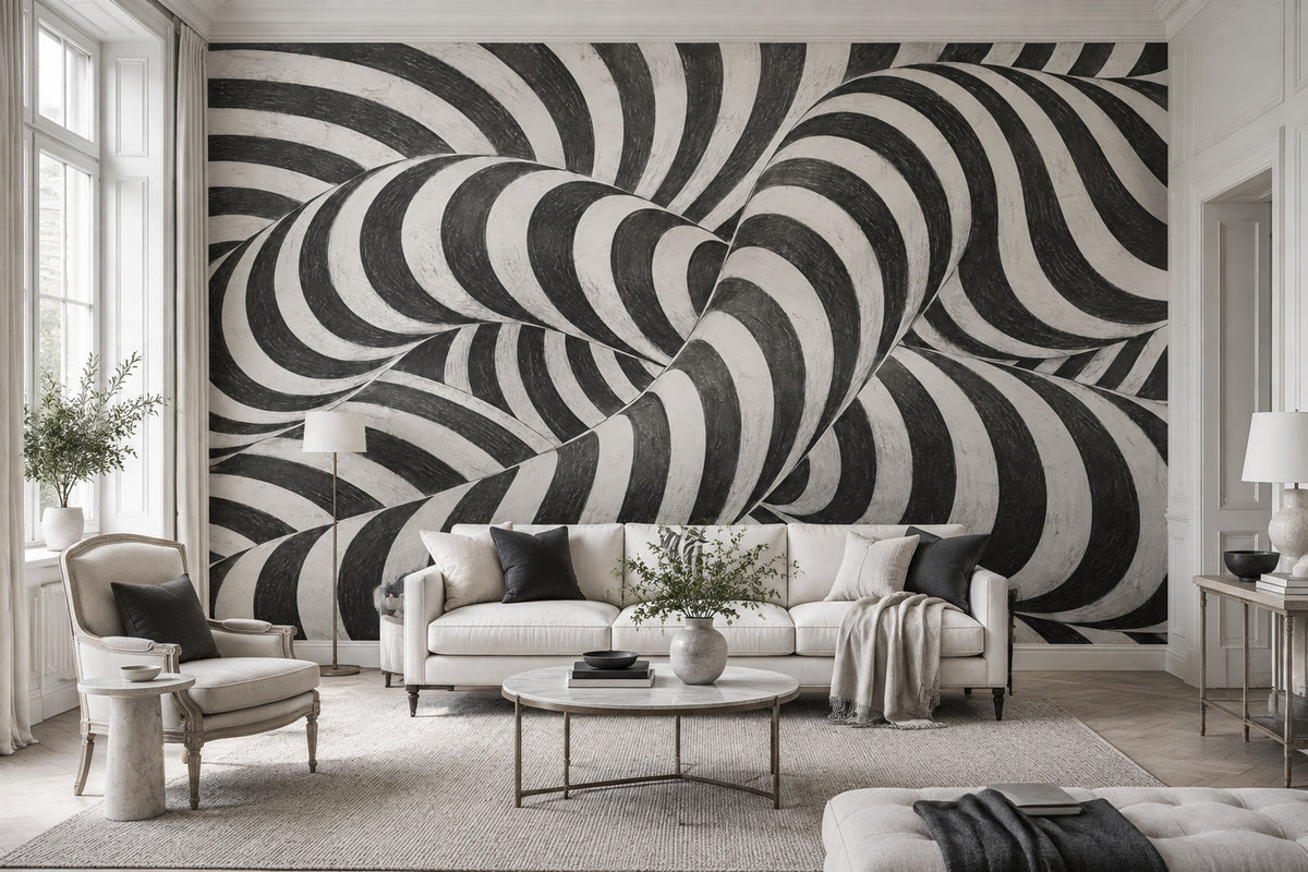 Siyah Beyaz Optik İllüzyon Poster Duvar Kağıdı Modern Salon