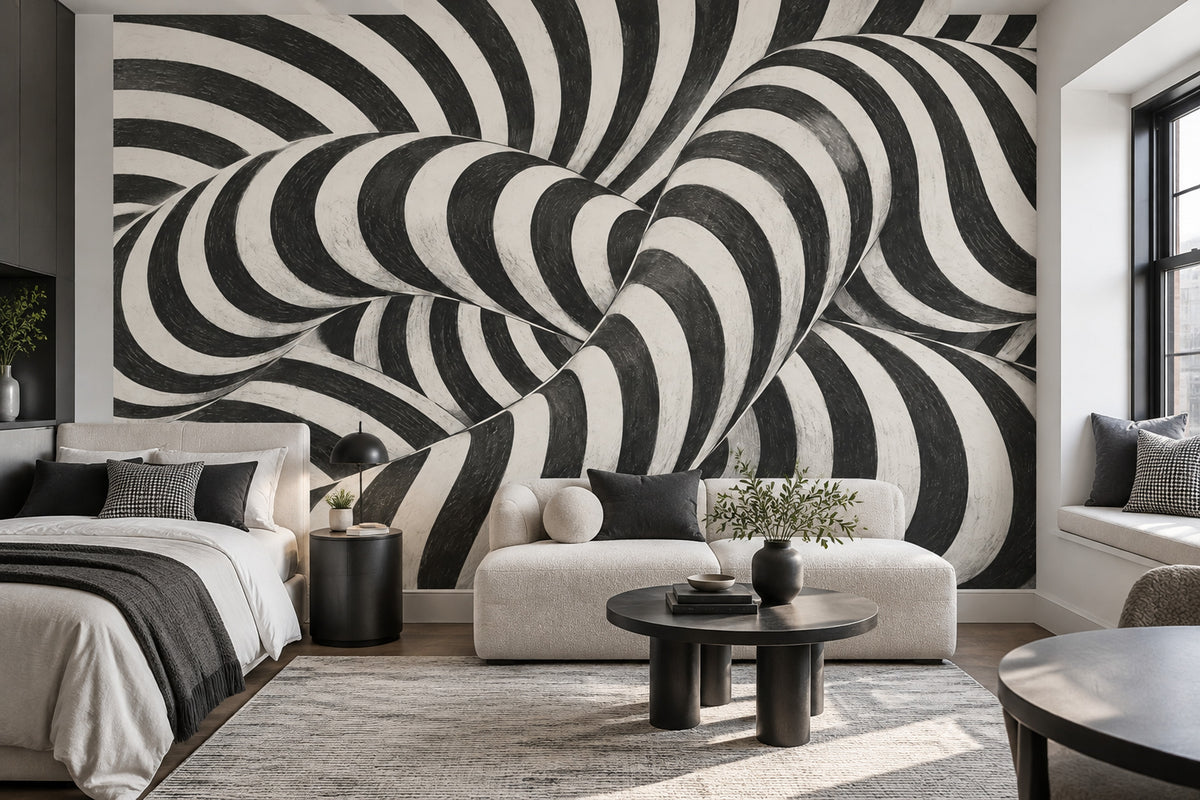 Siyah Beyaz Optik İllüzyon Poster Duvar Kağıdı Modern Salon