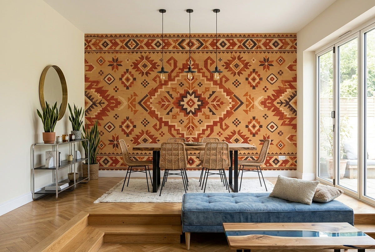 Anadolu Kilim Desenli Poster Duvar Kağıdı Kiremit Salon Duvarı