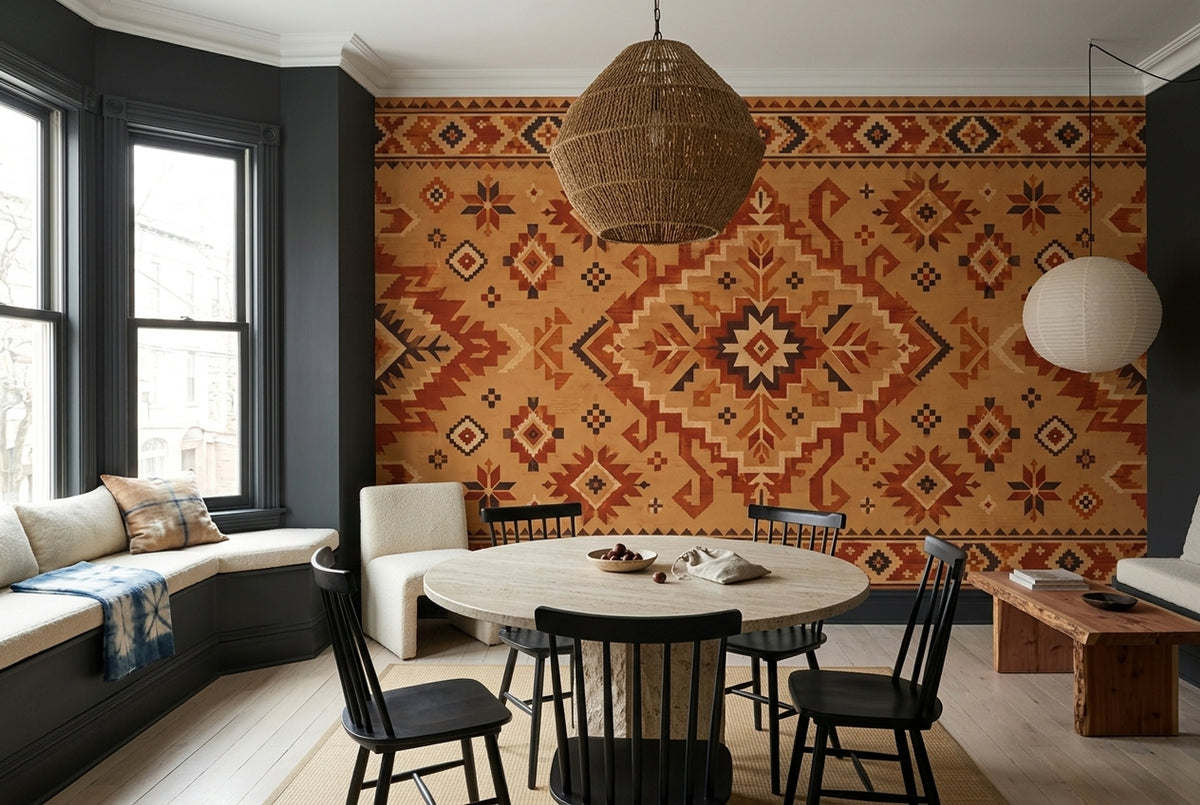Anadolu Kilim Desenli Poster Duvar Kağıdı Kiremit Salon Duvarı