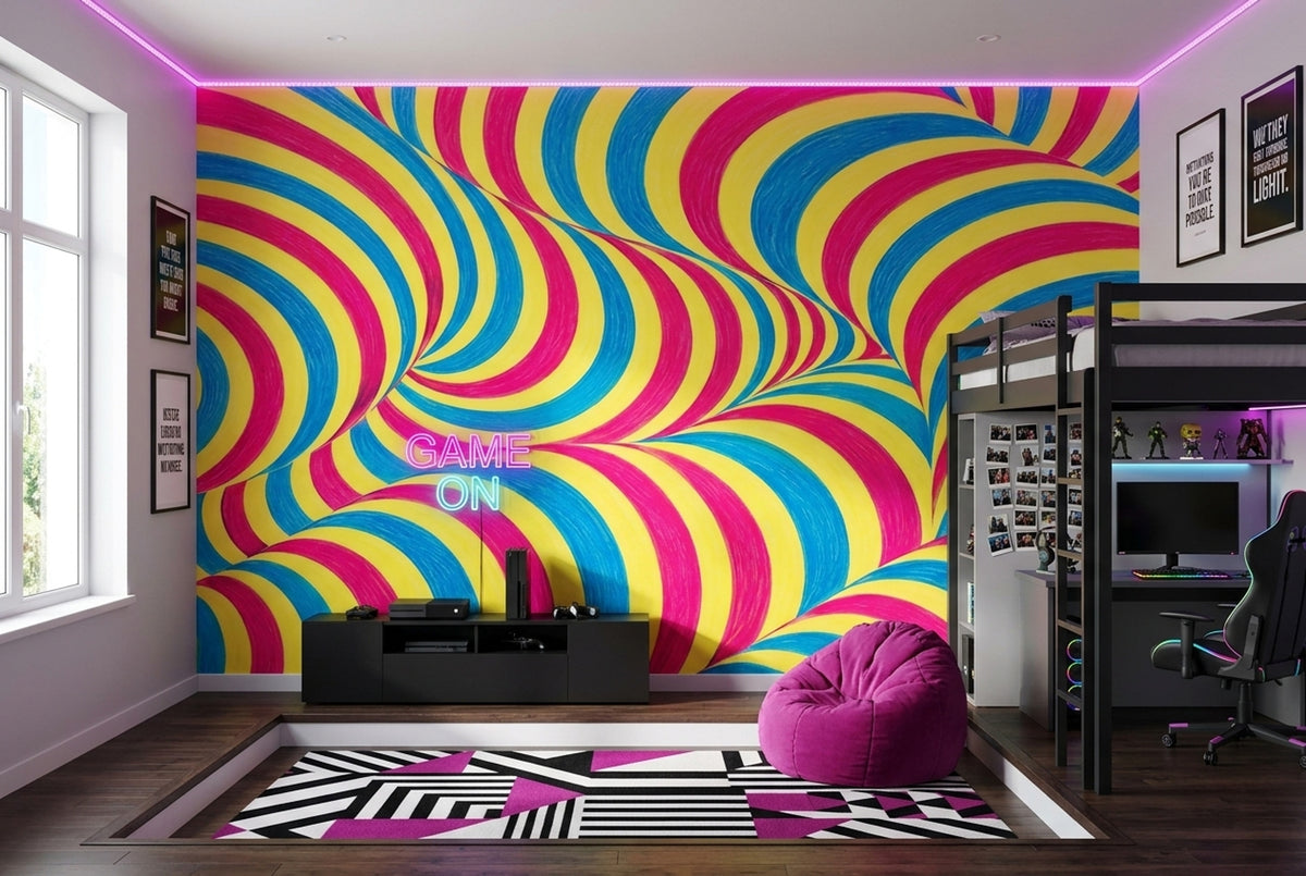 Renkli Spiral Desenli Poster Duvar Kağıdı Sarı Mavi Salon
