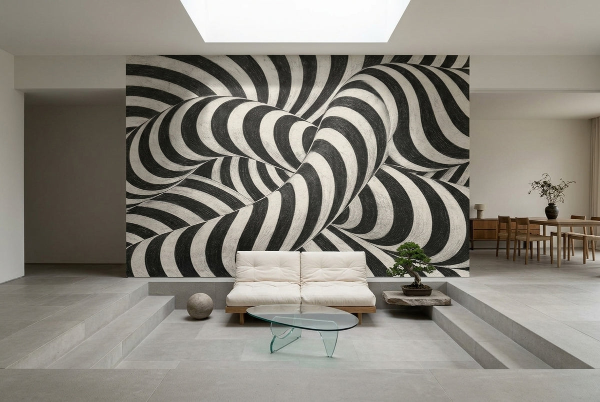 Siyah Beyaz Optik İllüzyon Poster Duvar Kağıdı Modern Salon