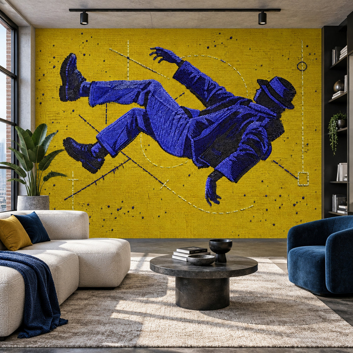Soyut Astronot Poster Duvar Kağıdı Sarı Fon Modern Salon