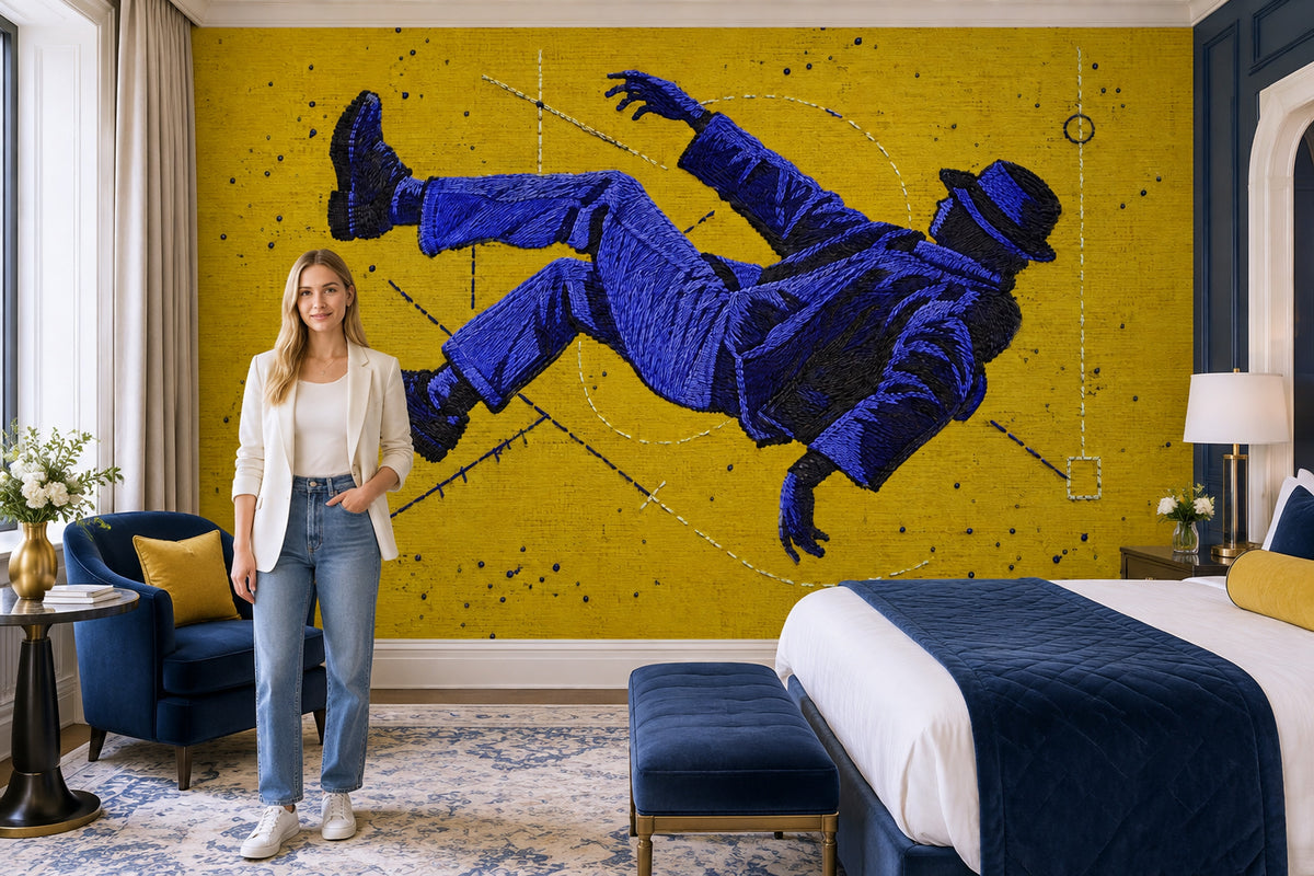 Soyut Astronot Poster Duvar Kağıdı Sarı Fon Modern Salon