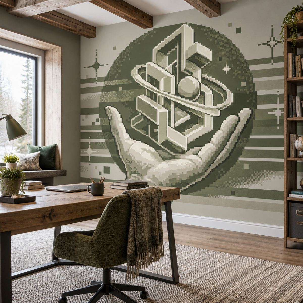 Piksel Sanat Robot Poster Duvar Kağıdı Yeşil Oyun Odası