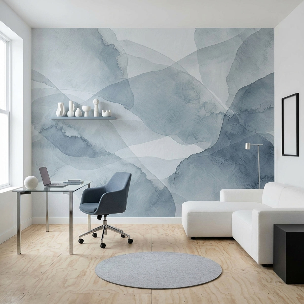 Mavi Sulu Boya Soyut Poster Duvar Kağıdı Modern Salon
