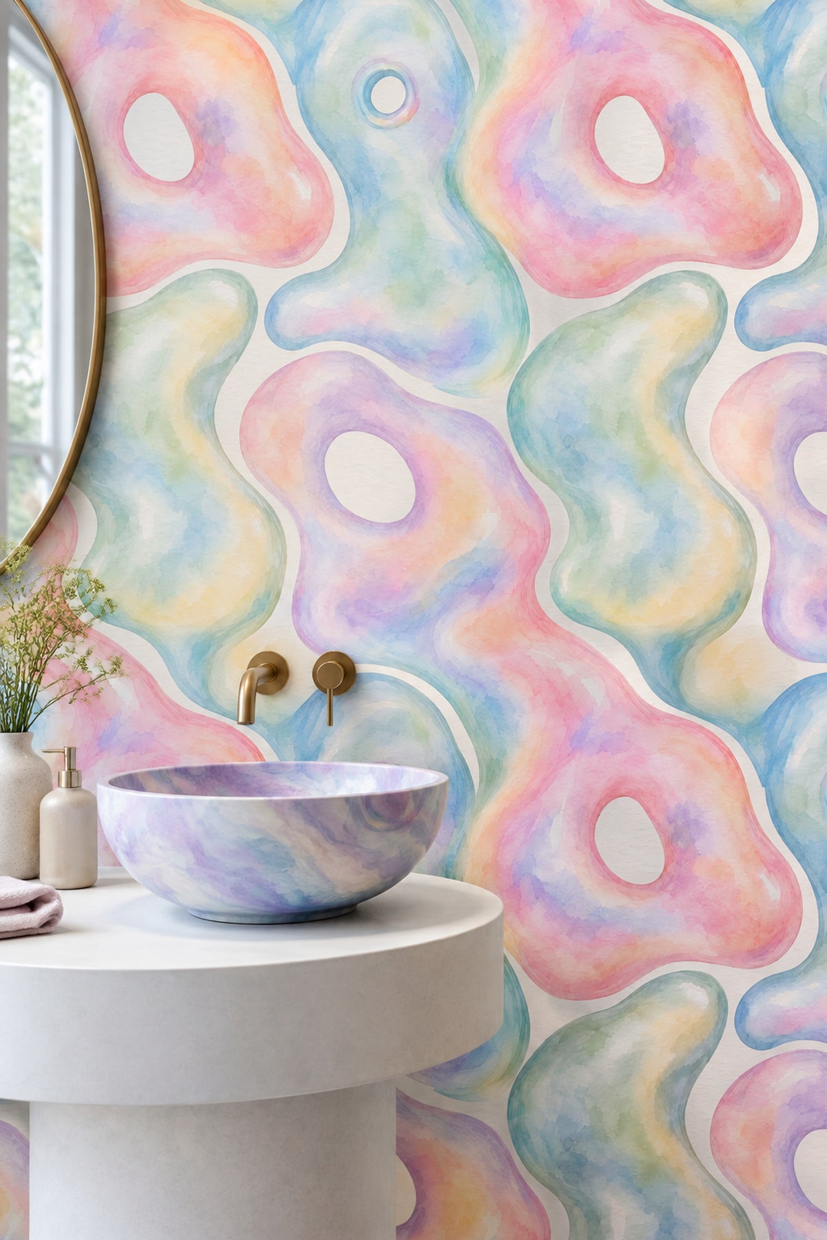 Pastel Soyut Desenli Duvar Kağıdı Renkli Modern Banyo