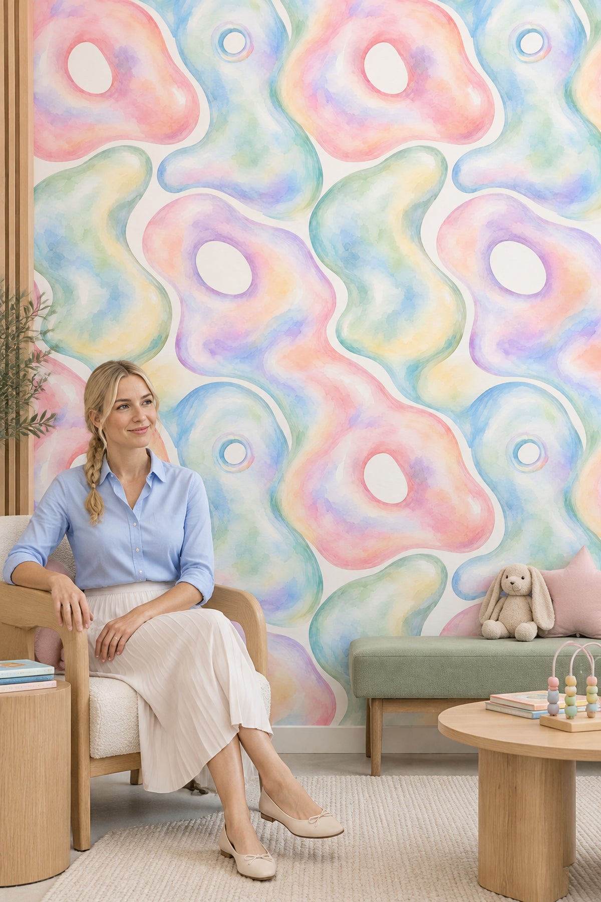 Pastel Soyut Desenli Duvar Kağıdı Renkli Modern Banyo