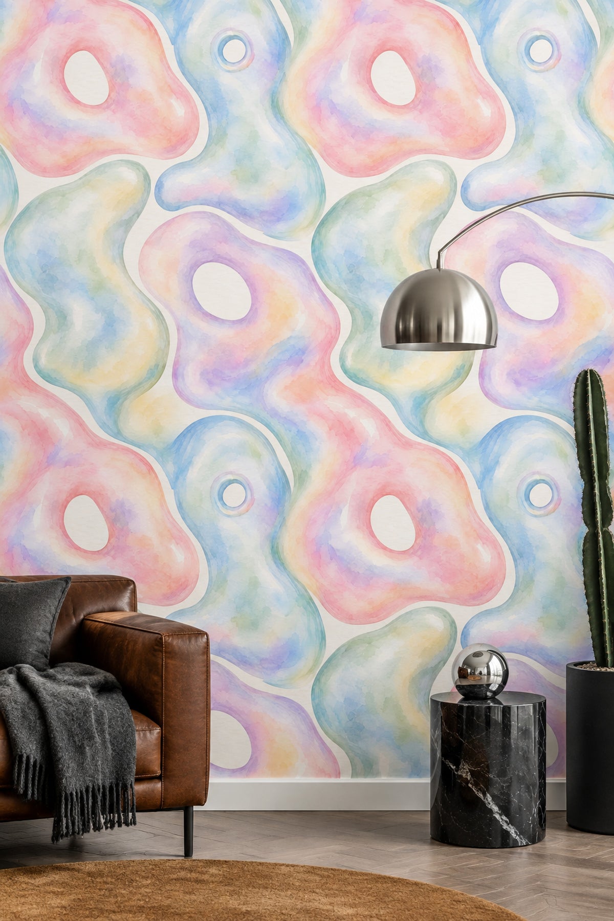 Pastel Soyut Desenli Duvar Kağıdı Renkli Modern Banyo
