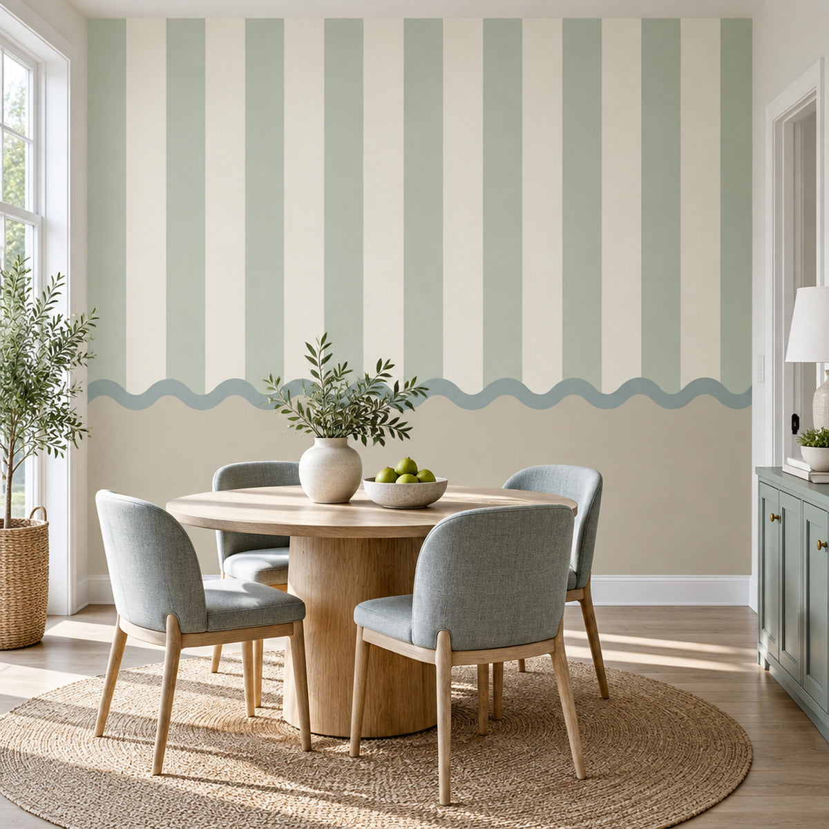 Mint Yeşil Çizgili Poster Duvar Kağıdı Modern Salon Dekoru