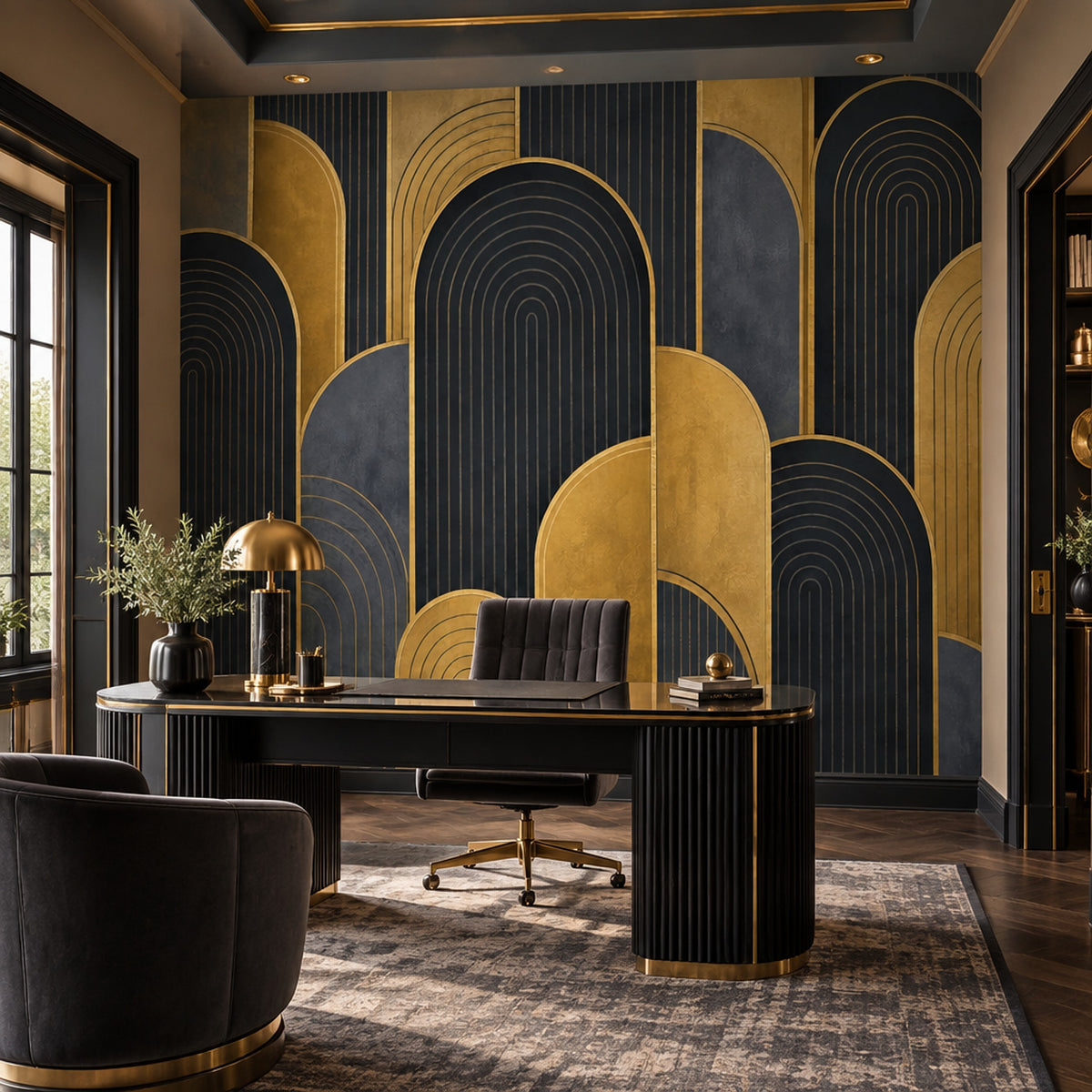 Art Deco Kemer Desenli Poster Duvar Kağıdı Siyah Altın Salon