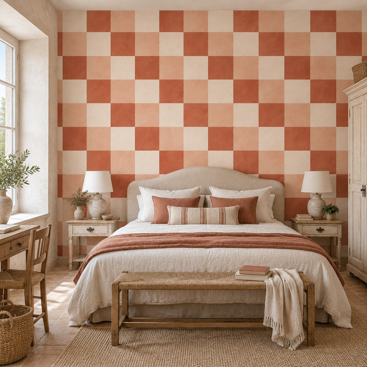 Terracotta Kareli Poster Duvar Kağıdı Modern Salon Dekoru