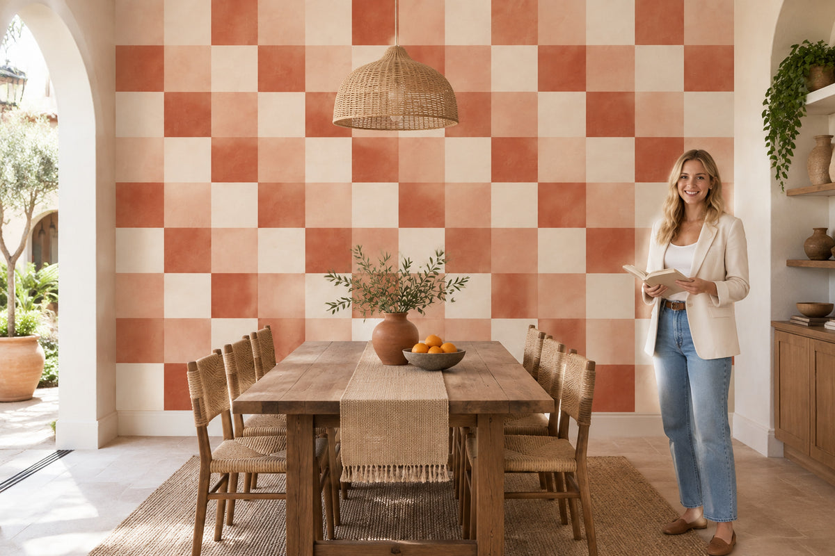 Terracotta Kareli Poster Duvar Kağıdı Modern Salon Dekoru