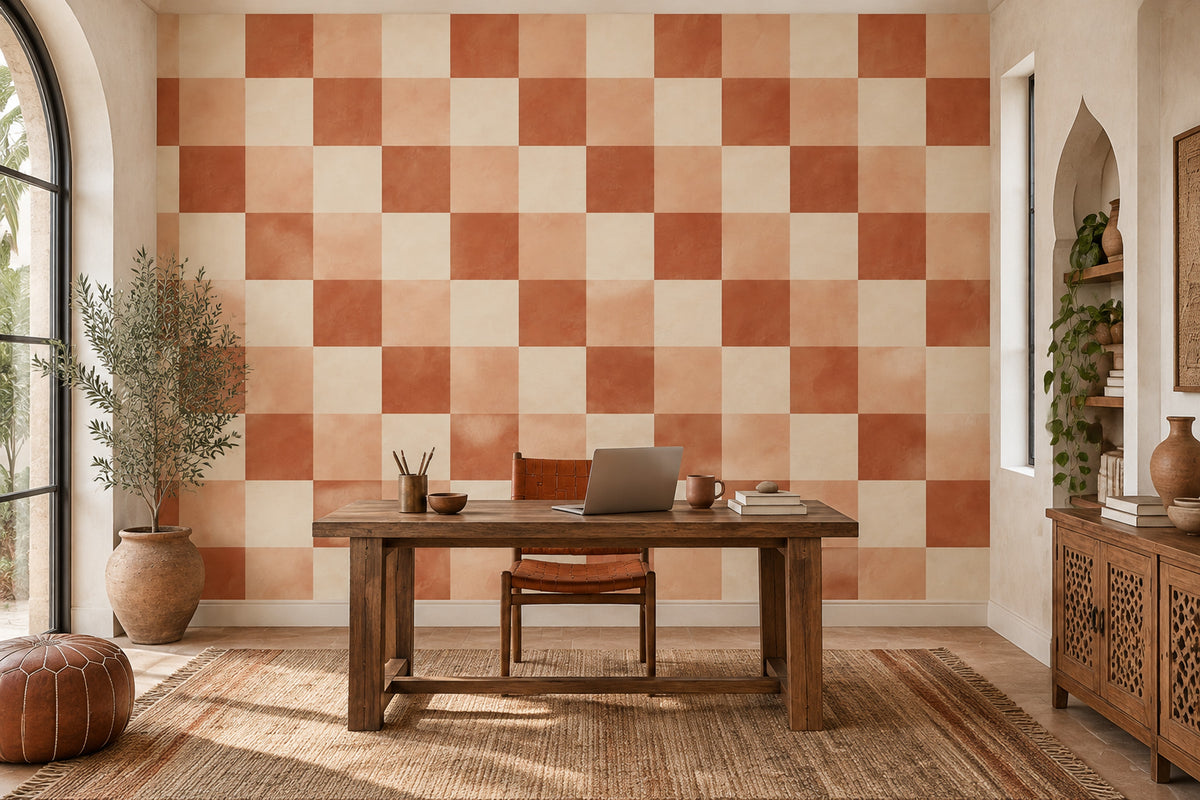 Terracotta Kareli Poster Duvar Kağıdı Modern Salon Dekoru