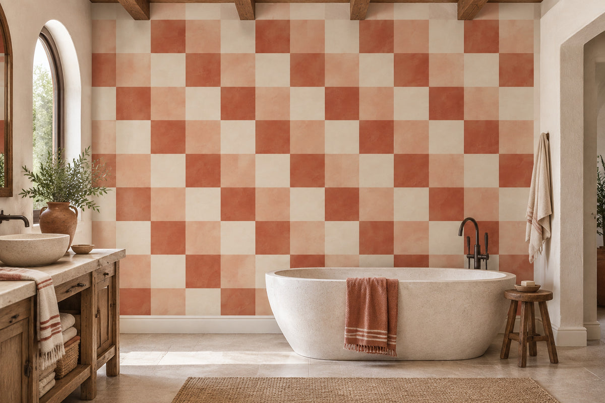 Terracotta Kareli Poster Duvar Kağıdı Modern Salon Dekoru