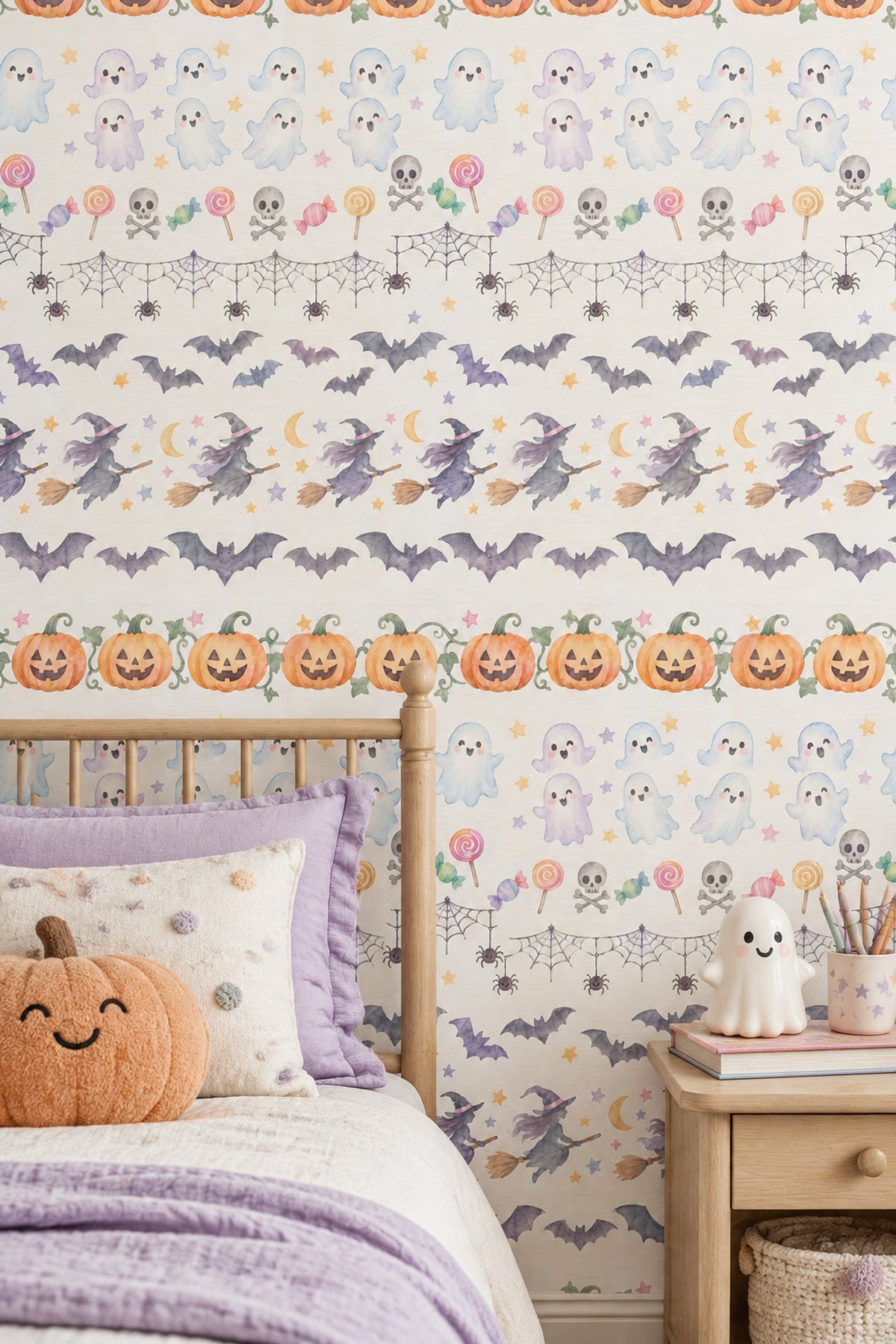 Cadılar Bayramı Desenli Duvar Kağıdı Pastel Çocuk Odası