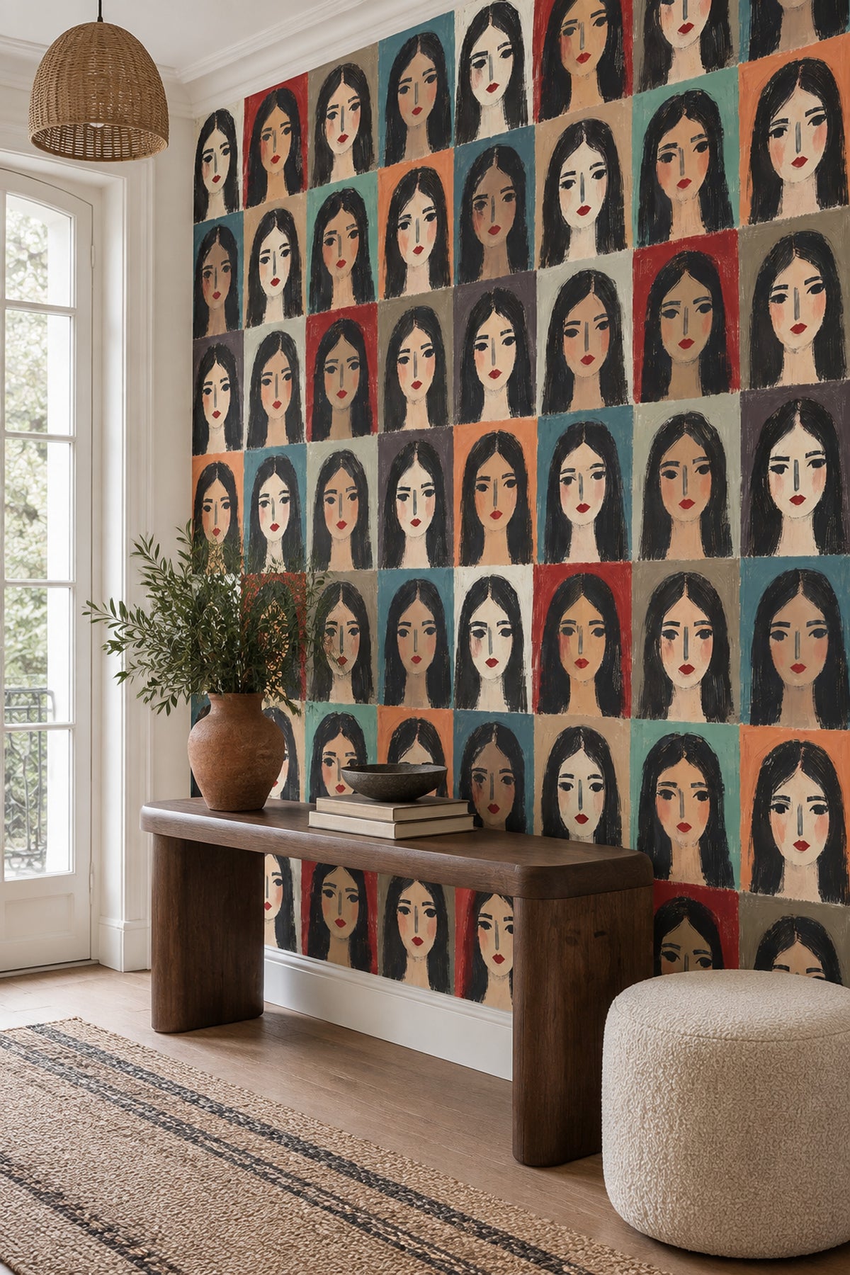 Pop Art Portre Desenli Duvar Kağıdı Renkli Modern Salon