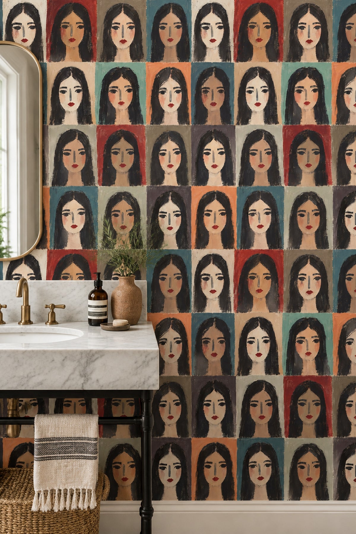 Pop Art Portre Desenli Duvar Kağıdı Renkli Modern Salon