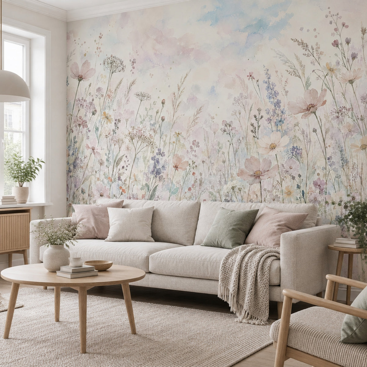 Pastel Çayır Çiçekli Poster Duvar Kağıdı Sulu Boya Desen