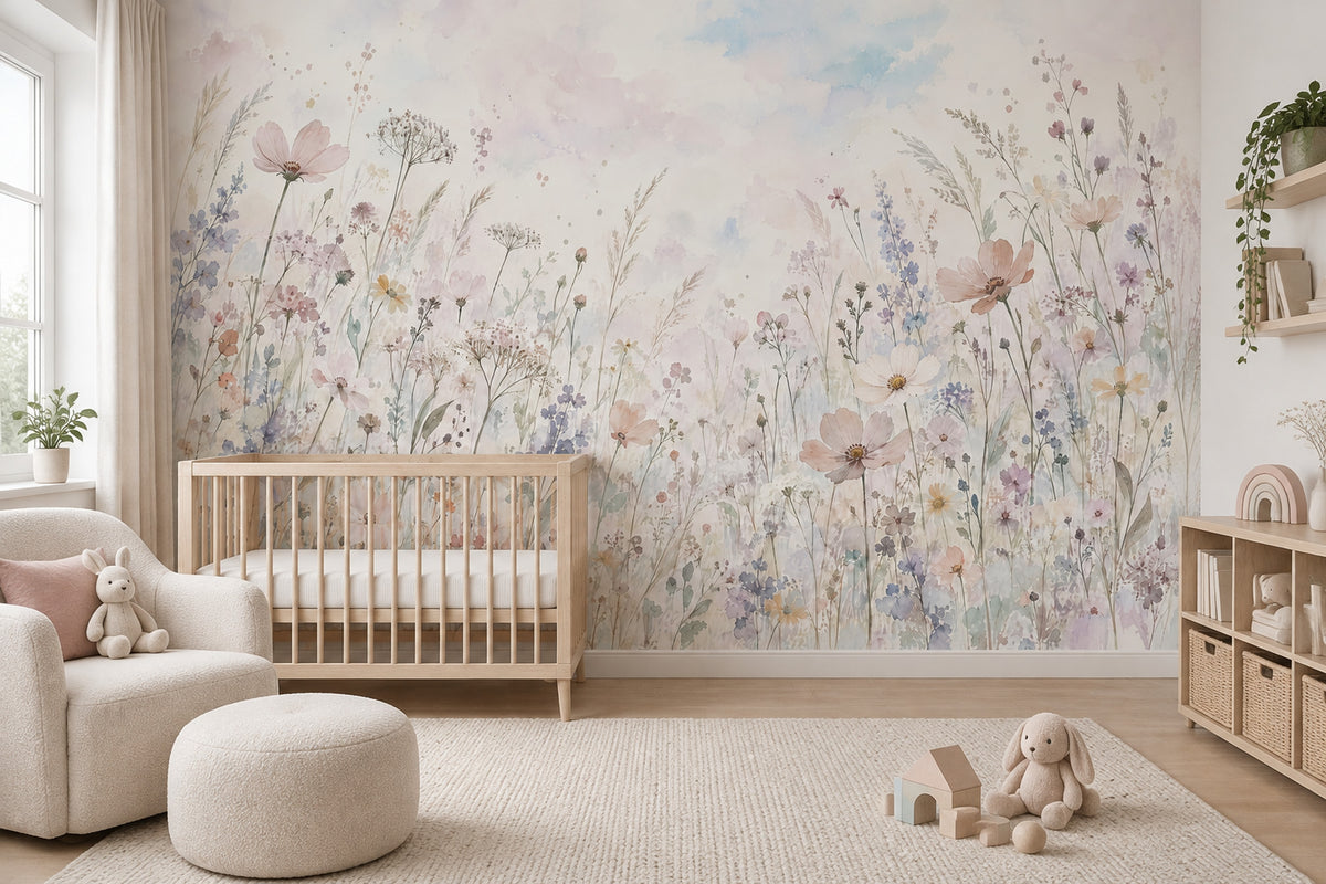 Pastel Çayır Çiçekli Poster Duvar Kağıdı Sulu Boya Desen
