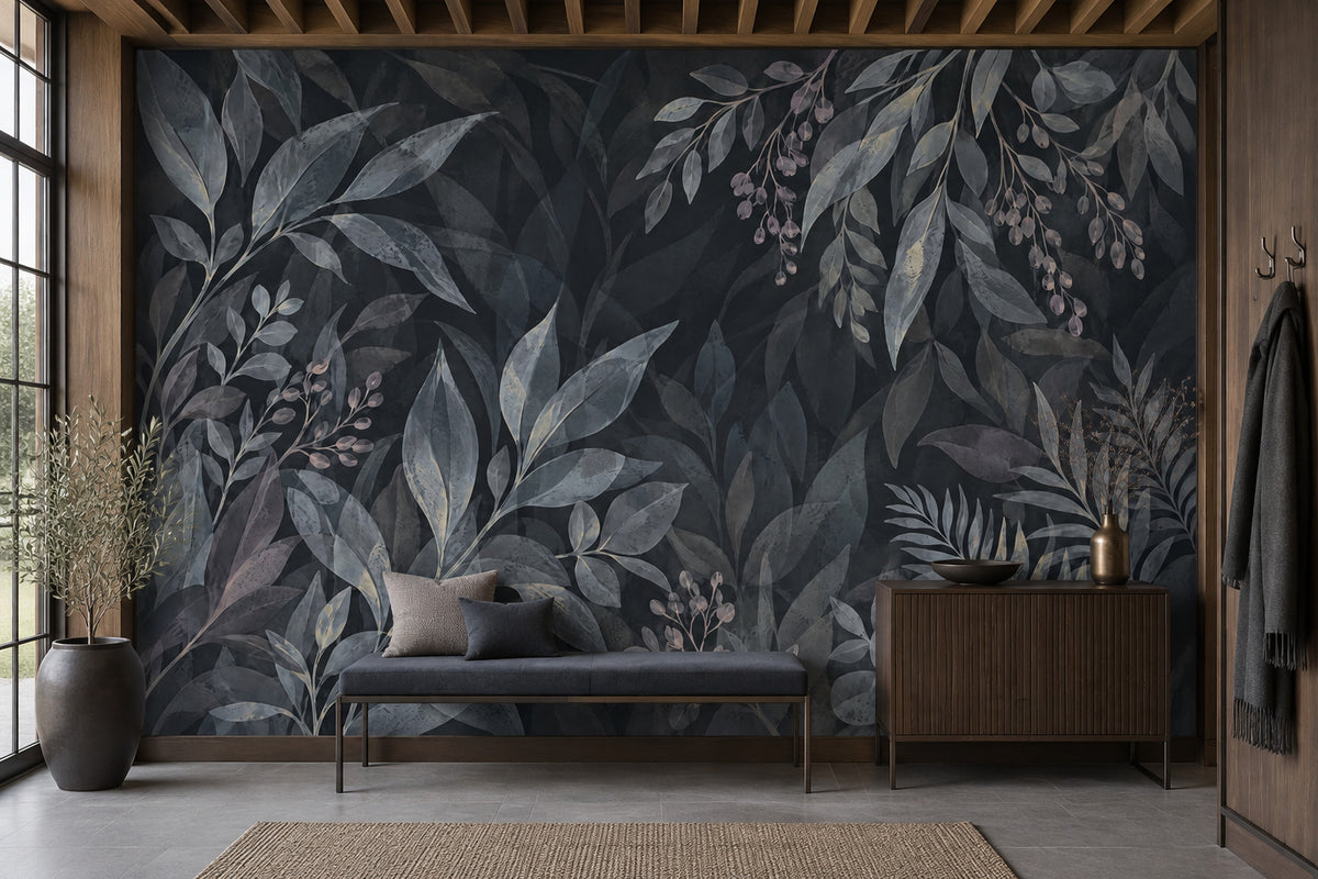 Koyu Yaprak Desenli Poster Duvar Kağıdı Modern Salon Dekoru