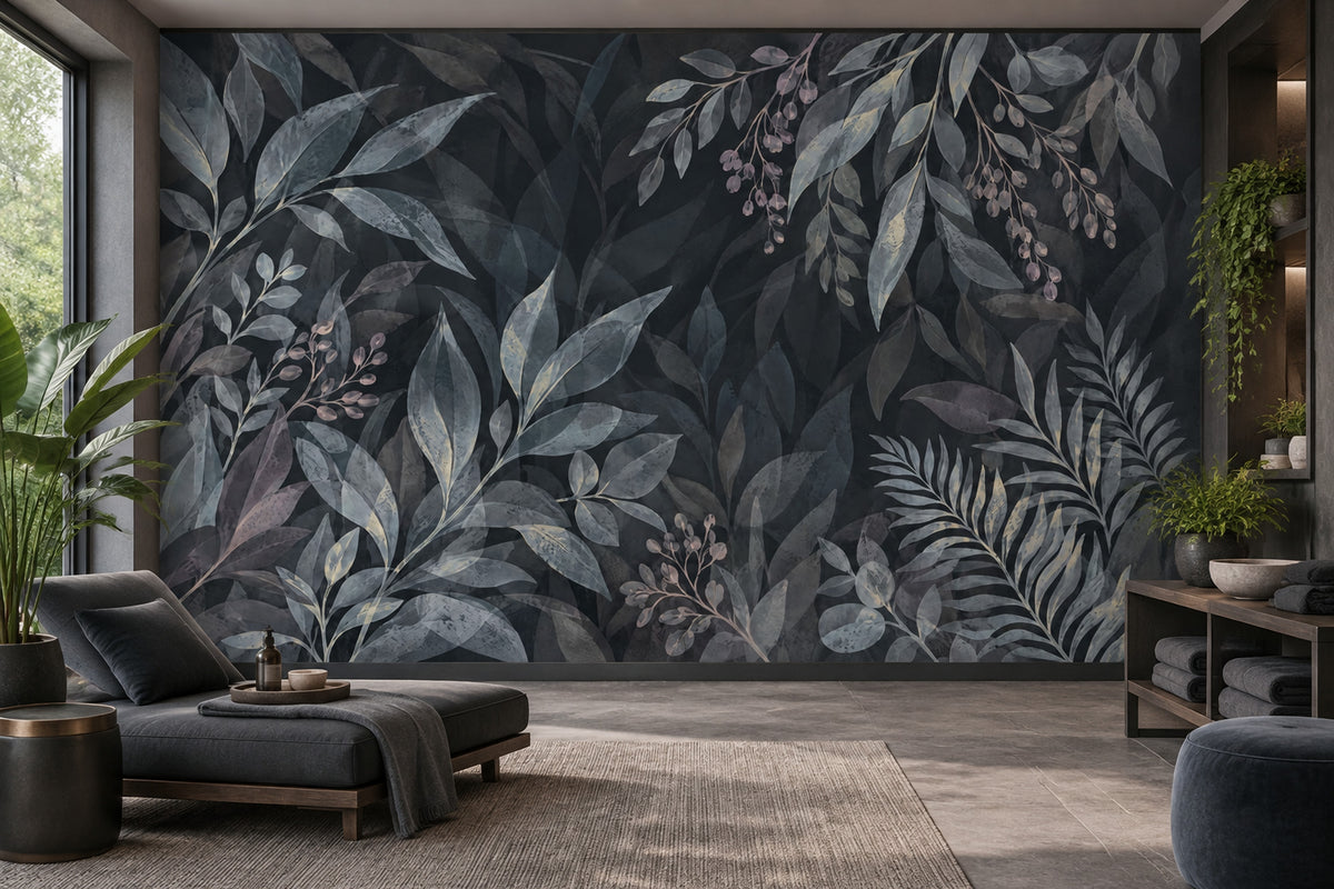 Koyu Yaprak Desenli Poster Duvar Kağıdı Modern Salon Dekoru