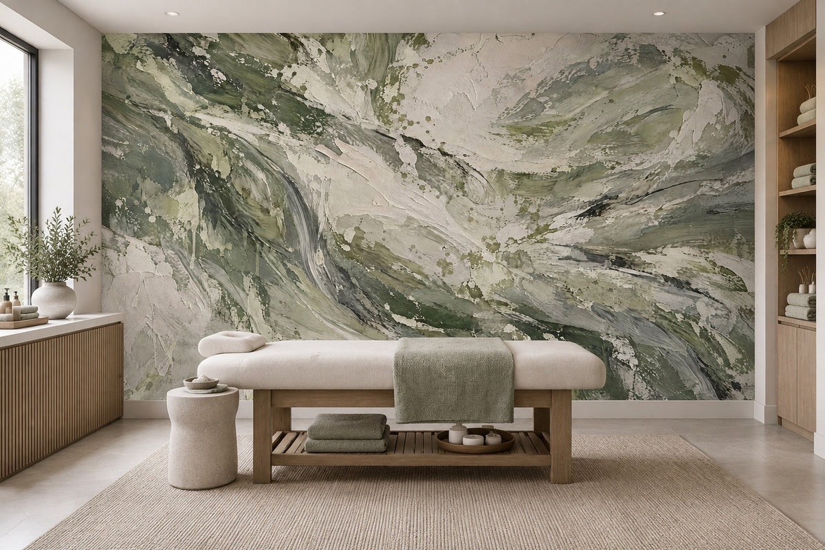 Yeşil Mermer Desenli Poster Duvar Kağıdı Modern Salon Dekoru