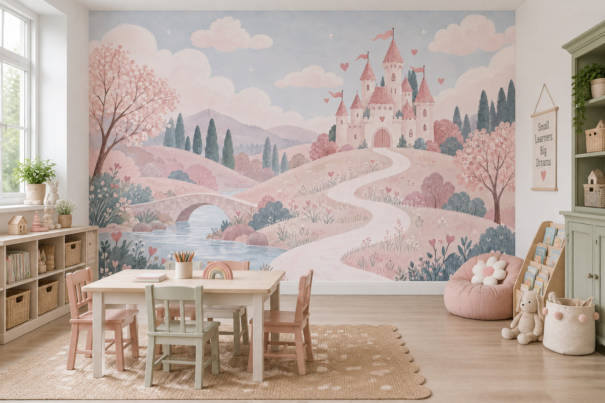 Masalsı Şato Manzaralı Poster Duvar Kağıdı Pastel Çocuk Odası