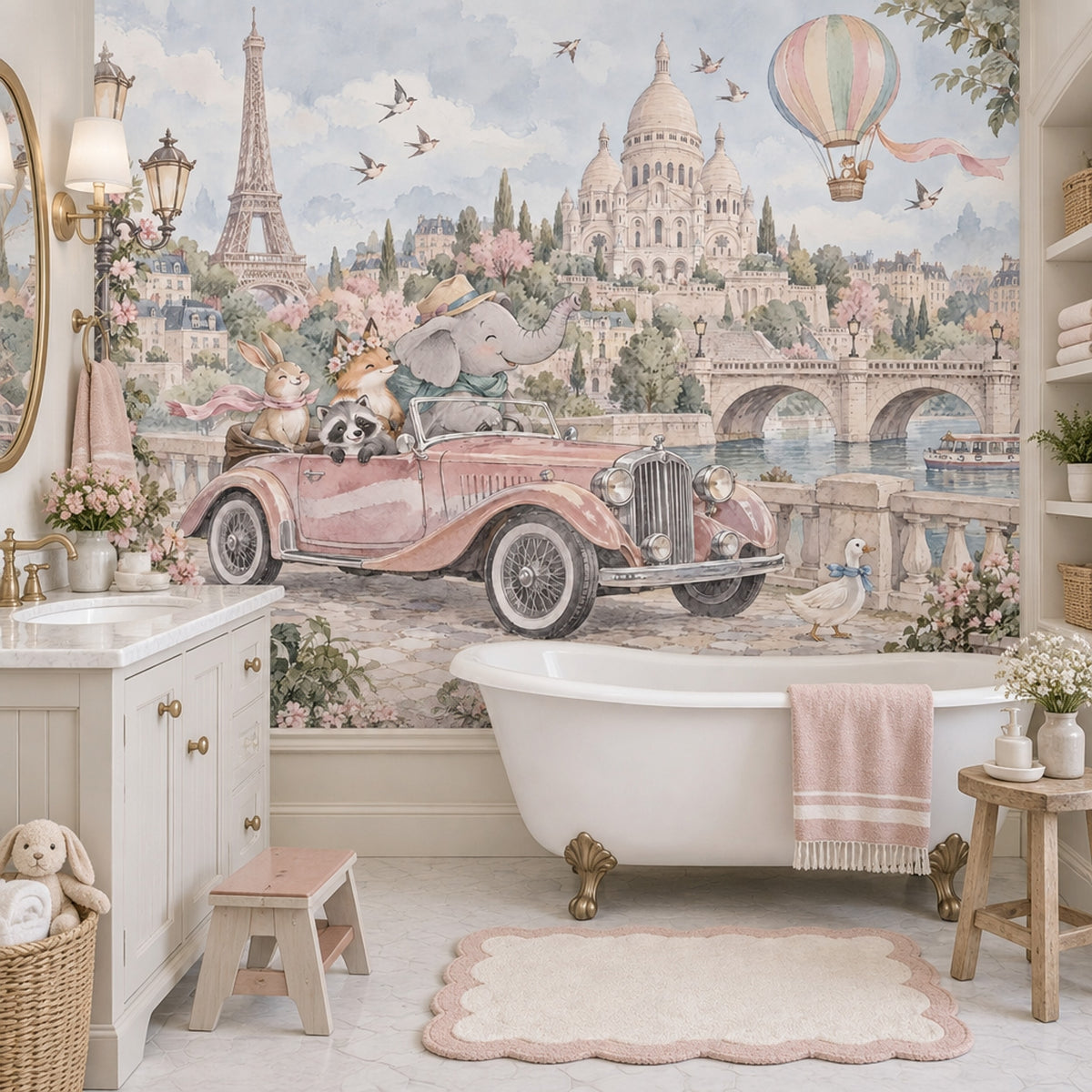 Paris Manzaralı Poster Duvar Kağıdı Pastel Çocuk Odası Desenli