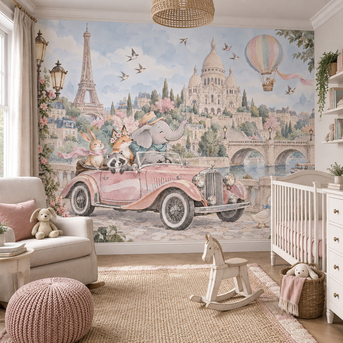 Paris Manzaralı Poster Duvar Kağıdı Pastel Çocuk Odası Desenli